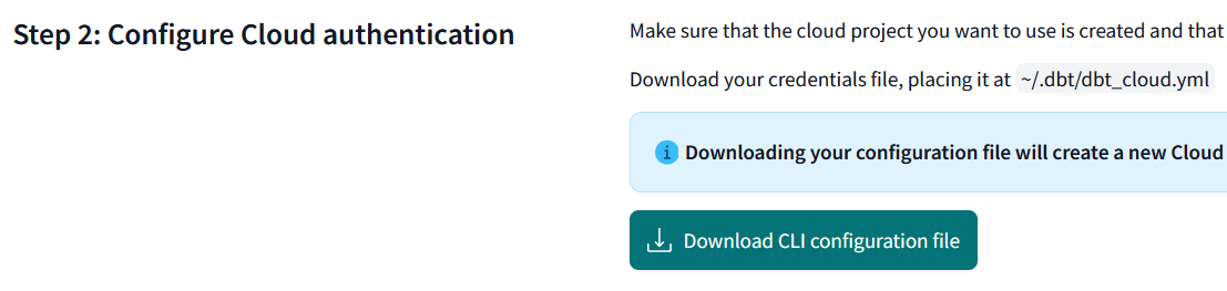dbt CLI Config Download Link