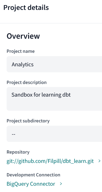 dbt project details